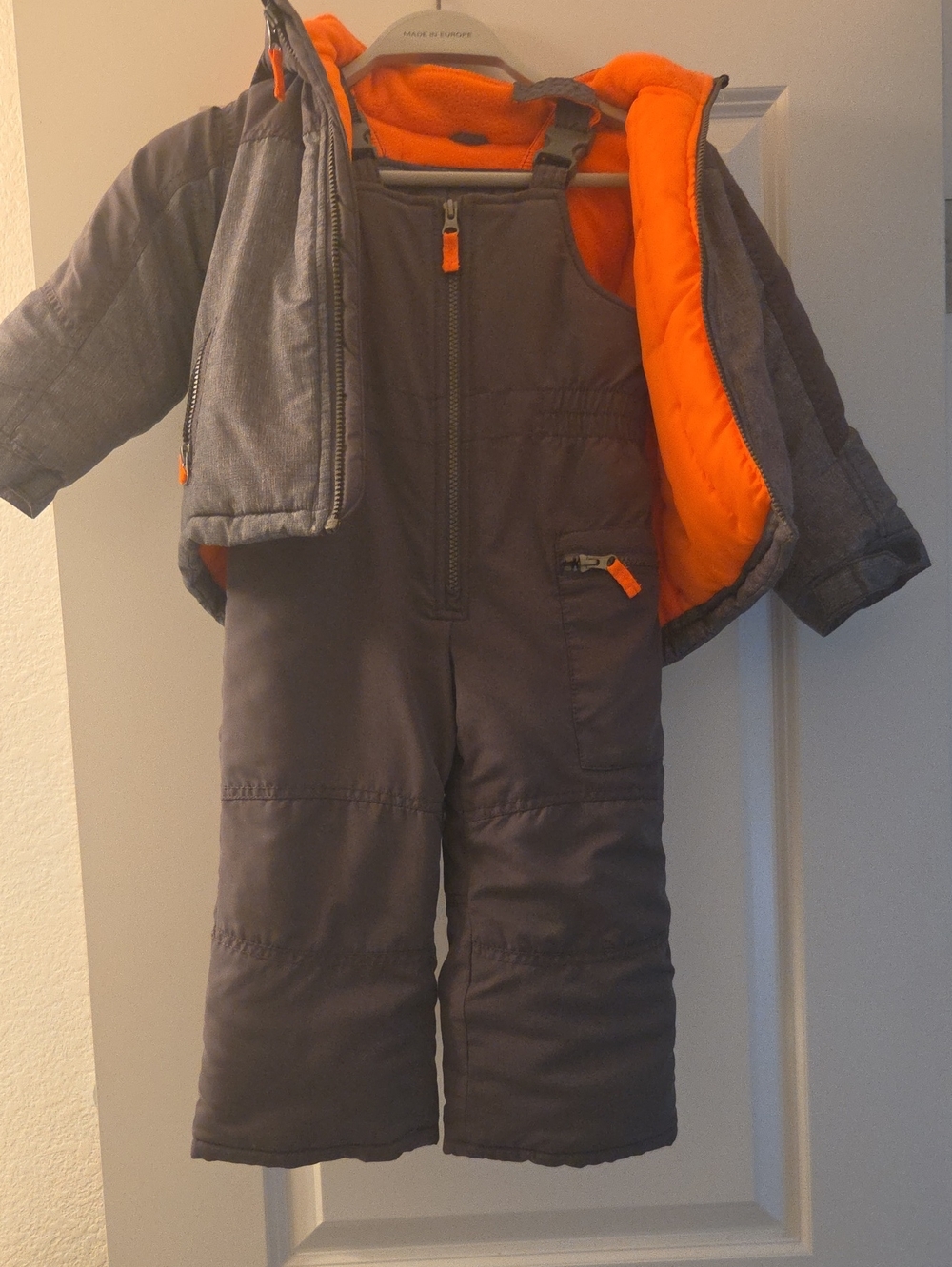 Carter's Gray Snow Overalls with Bright Orange Lining